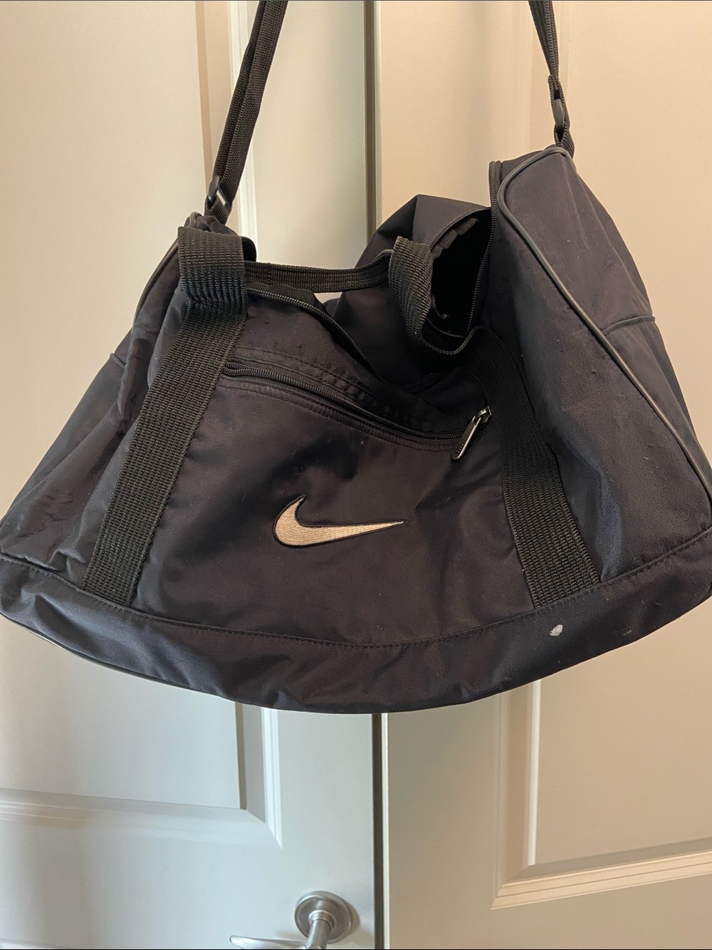 Nike Black Duffel Bag with White Swoosh